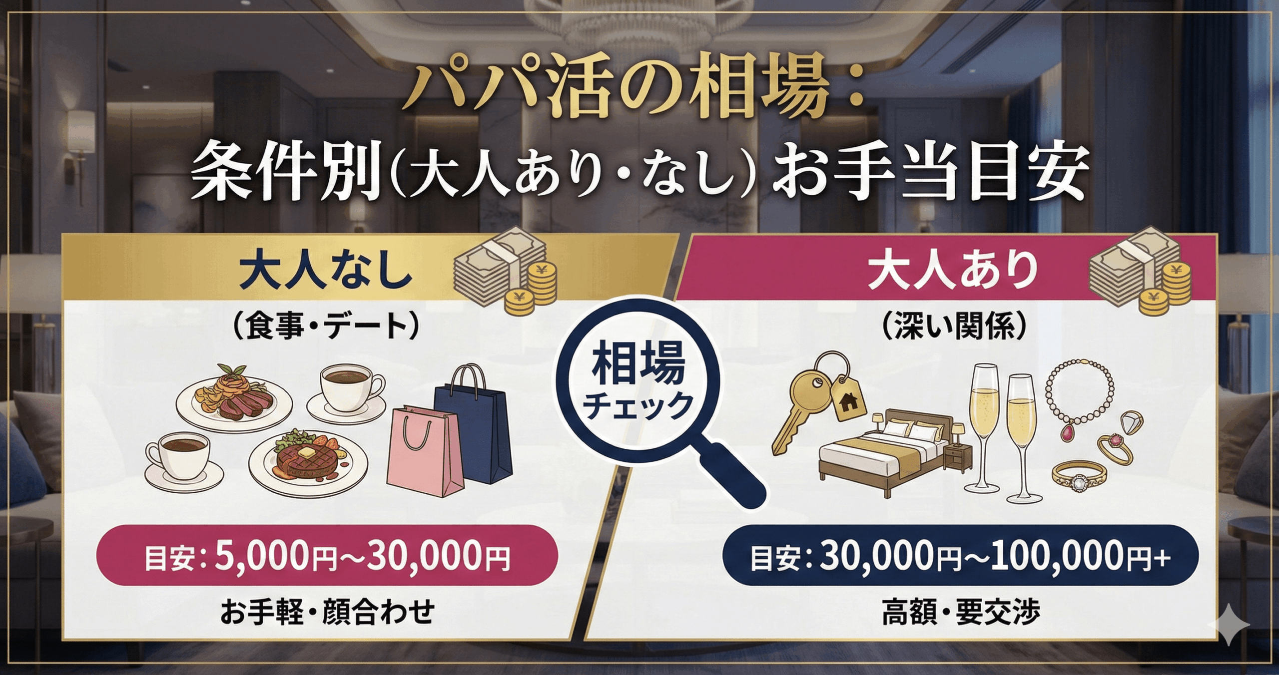 2025年のパパ活の相場：条件別（大人あり・なし）お手当目安