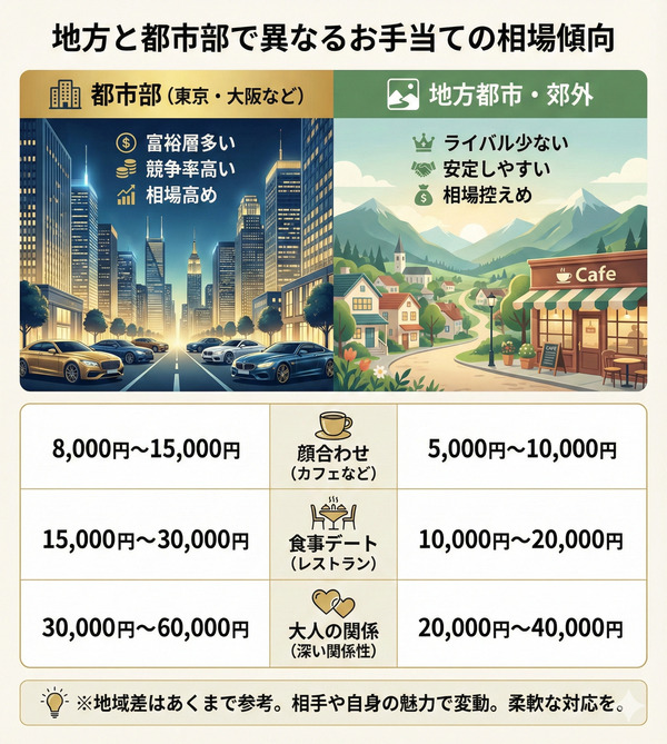 地方と都市部で異なるお手当ての相場傾向