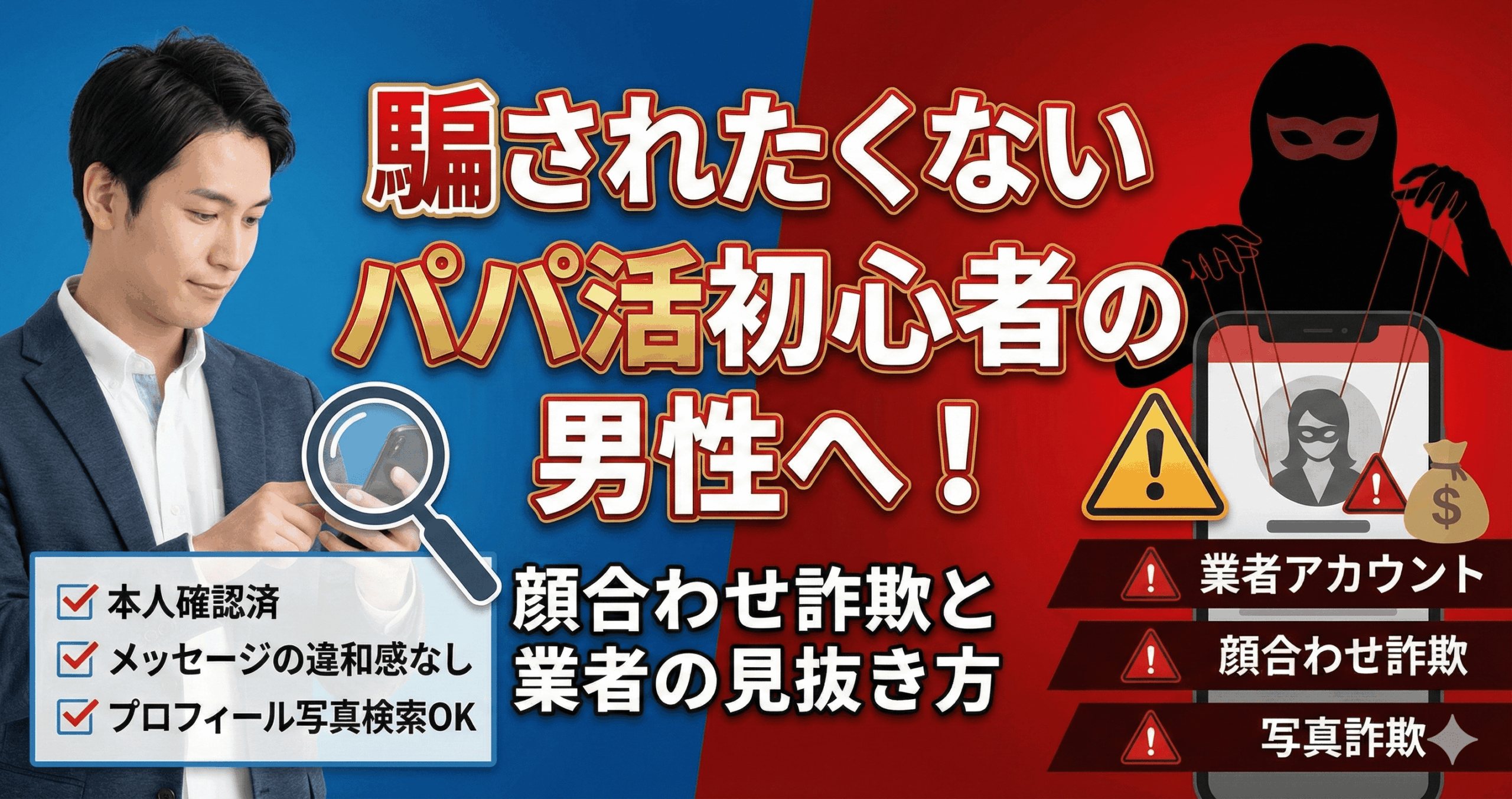 騙されたくないパパ活初心者の男性へ！顔合わせ詐欺と業者の見抜き方