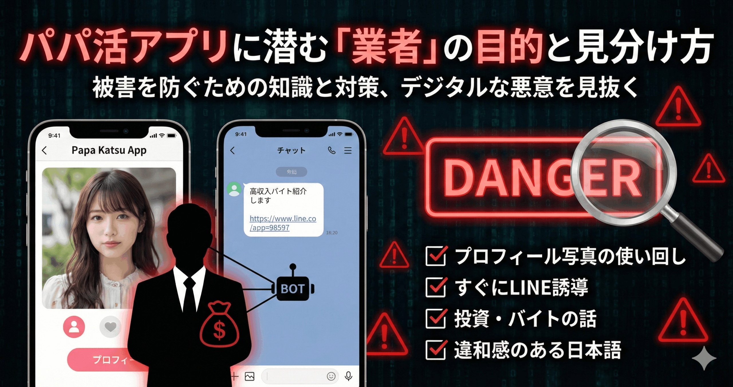 パパ活アプリに潜む「業者」の目的と見分け方